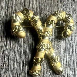 Retro Holiday Festive Christmas Golden Double Candy Cane Brooch Stamped AJC